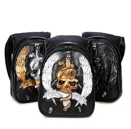 Fashion 3D Embossed Pug Dog Backpack Hooded skull backpack Europe Halloween steampunk rivet hat Bags Women Men Handbags