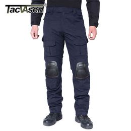 TACVASEN Tactical Solid Combat Pants With Knee Pads Mens Solider Training Airsoft Pants Army Military CS Paintball Trousers H1223