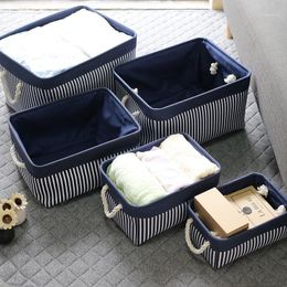 toy storage cases Canada - Cosmetic Bags & Cases Home Room Clothes Toy Sundries Storage Bag Blue Striped Open Box Large Capacity Cube Box1