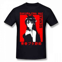 Mai Sakurajima Print Cotton Funny T Shirts Rascal Does Not Dream of Bunny Girl Senpai Aobuta Anime Men Fashion Streetwear G1222