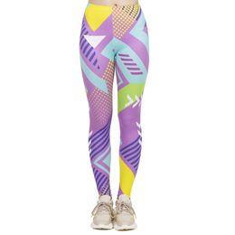 Women Fashion Leggings High Elasticity Legins Workout Jogging Pants Fluorescent Neo Geo Printing Sport leggins LJ201006