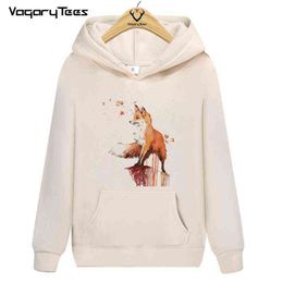 Harajuku 2021 Fox Animal Print Hoodies Autumn Women Tops Camiseta Feminina graphic Streetwear Hoodie Female G1229