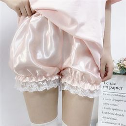Anbenser Women Imitation JK Lolita Silk Ruffles Lace Trim Panties Victorian Pumpkin Shorts Solid Color Dance Dress Split Skirt