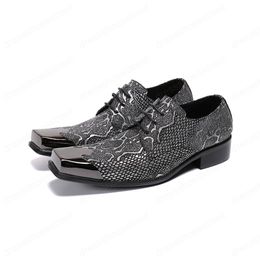 Fashion Silver Snake Print Men Oxford Leather Shoes Plus Size Square Toe Brogue Shoes Business Lace Up Men Shoes