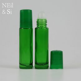 Green Purple 10ml Glass Roll on Bottle Refillable Cosmetic Perfume Essential Oil Roller Container Free Shipping