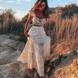 Boho Inspired Women's White Maxi Skirt patch pockets tassel tied skirts women corchet insert cotton casual chic long skirts 2020 LJ201029