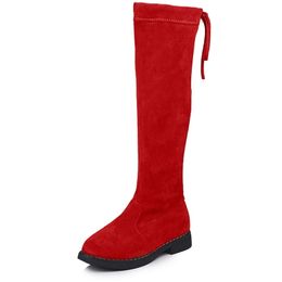 Girls Boots Winter Fashion Rubber For Over-the-knee Kids Children Knee-high Warm Cotton Soft Back-tied 26-36 211227