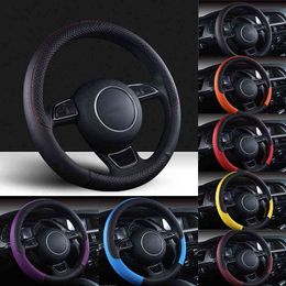 Universal Car Steering Wheel Braid High Quality Leather AntiSlip 8 Color Car Steering Wheel Cover AutoStyling Car Accessories J220808