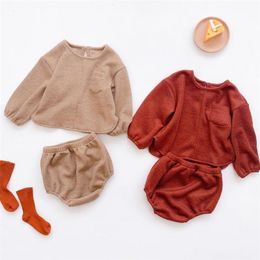autumn Toddler Baby Girl Long Sleeve Knitted Tops t shirt and shorts Casual Baby Girls Clothes outfits Set LJ201221