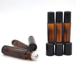 Wholesale- 10ml (1/3oz Thick AMBER Glass Roll On Bottle Essential Oil Empty Aromatherapy Perfume Bottle + metal Roller Ball LX3569