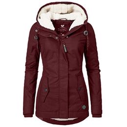 Winter Women Warm Parkas Hooded Thick Plush Coats Female Mid-Long Cotton Jacket Coat Outwear 211216