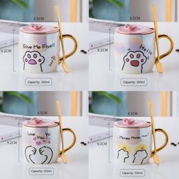 350ml Ceramic Cat Claw Cup With Lid And Lovely Stainless Steel Spoon Creativity Novelty Morning Cup Tea Milk Christmas Mug Gift