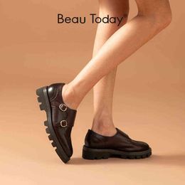 Dress Shoes Beautoday Platform Monks Women Cow Leather Buckle Straps Round Toe Brogue Ladies Flats Handmade 27718 2 9