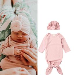 2Pcs Newborn Baby Boy Girl Cocoon Swaddle Blanket Autumn Spring Long Sleeve Pink Sleeping Swaddle Muslin Wrap Blanket Hat Set G1221