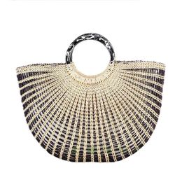 Shopping Bags Straw Ins Summer Yellow Pumpkin Holiday Beach Ladies Acrylic Handbag Fashion Drawstring 220303