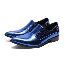 New Blue Oxford Shoes italian Bright skin business Casual men leather formal dress flats designer Moccasins Loafers shoes 38-46