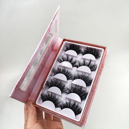 Wholesale Natural 5D Mink Eyelashes 5pairs Lashes Book Pink Marble Package with 25mm 3D Mink Eyelashes