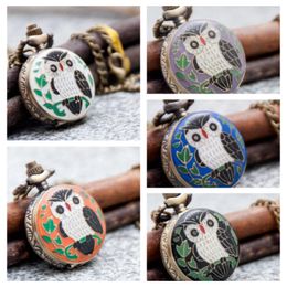 5 model children gift Quartz glue owl pocket watch necklace vintage jewelry wholesale Korean sweater chain Europe and the hanging watch