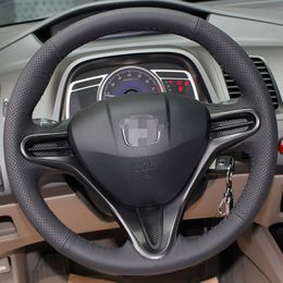 DIY Hand-stitched Black Leather Steering Wheel Cover for Honda Civic Old Civic 2004-2011