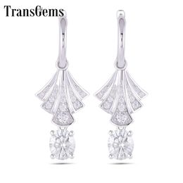 TransGem 14K 585 White Gold Center 2CTW 6*7mm Oval Cut F Color Moissanite Drop Earrings for Women Wedding Anniversary Gifts Y200620