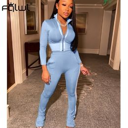 FQLWL Casual 2 Two Piece Set Women Sexy Pink Outfits Crop Top Stacked Pants Leggings Women Matching Sets Ladies Tracksuit Female 201104