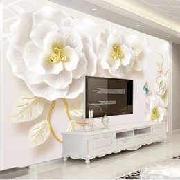 Chinese Style 3D Embossed Flowers Mural Wallpaper Living Room Hotel Modern Simple Background Wall Paper Home Decor Papel Murals