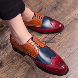 Formal Men's Social Shoes Elegant Italian Men Dress Shoes Top Quality Mens Brogues Oxfords Shoes Blue Brown