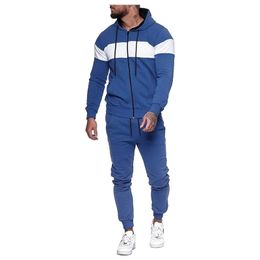 Autumn Winter Mens Tracksuit Jogging Suit Patchwork Hoodies Set Man Hoodies and pants Male Work Out Gym zipper Jogger Set 201204