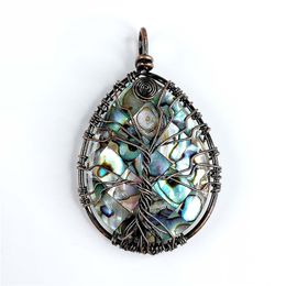 Tree of Life Pendant Antique Copper Wire Wrapped Abalone Shell Mosaic Pendants Ocean Jewelry 5 Pieces