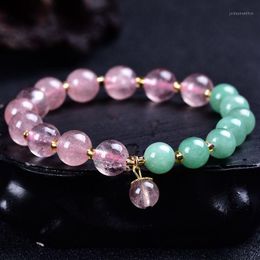 Charm Bracelets Natural Stone Strawberry Crystal & Green Aventurine Bracelet Round Beads Energy Gift For Her Yoga Mala Bracelets1