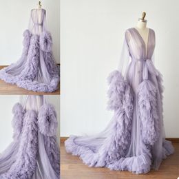 Bathrobe for Women Purple Feather Full Length Lingerie Nightgown Pyjamas Sleepwear Women's Luxury Gowns Housecoat Nightwear