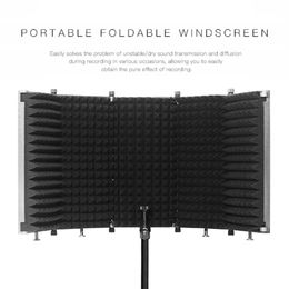 FreeShipping Foldable Microphone Isolation Shield Studio Recording Live Broadcast 5-Panel Pop Filter Adjustable High Density Mic Isolator