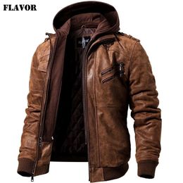 Men's Real Leather Jacket Men Motorcycle Removable Hood winter coat Men Warm Genuine Leather Jackets 201201