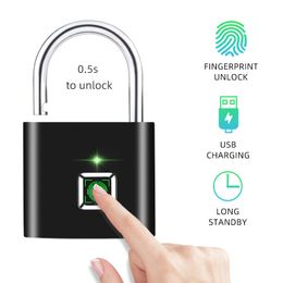 Thumbprint Door Padlocks Rechargeable Door Lock Fingerprint Smart Padlock Quick Unlock Keyless USB Y200407