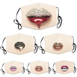 Fashion Face Mask Sexy Lip Diamond Protective PM2.5 Mouth Masks Washable Reusable women Colorful Rhinestones FaceMask