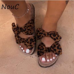 NouC Bow Leopard Women Slipper Bow Sandal Summer Open Toe Platform Slide Ladies Fashion Hollow Light Slip On Sandals Woman Shoes Y200423