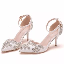 Woman Sandals Bling Sequins White Crystal Rhinestone High Heels Luxury Designs Banquet Elegant New Wedding Shoes Big Size