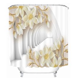 Customized Beautiful 3D White Flower Butterfly Pattern Shower Curtains Bathroom Curtain Waterproof Thickened Bath Curtain T200711