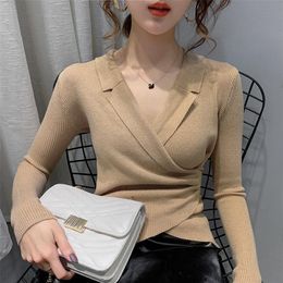 Sweaters Women Autumn Winter Pullovers Jumpers Ladies Sexy Low-cut Pull Femme Plus Size Well Elastic Woman Sweater 201222