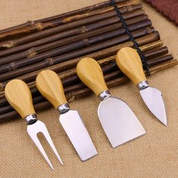 4 Pcs Set Cheese Knives with Wood Handle Steel Stainless Cheese Slicer Cheese Cutter Kitchen Knives RRA3785