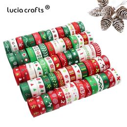 Lucia Crafts 12yards Random Printi Grosgrain Satin Ribbons For Gift Christmas Decor S0204 Y201020