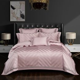 2020 Luxury 600TC Silk Cotton Jacquard Bedding Set Glossy Quilt Cover Sets Bed Sheet Pillowcases Queen King Size 4/6/7Pcs T200706