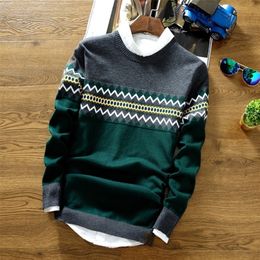 Men's O-neck Cotton Pullover Patchwork Autumn Winter Warm Thick Perfect Quality Slim Fit Clothes Knitted Casual Male Sweaters 201117