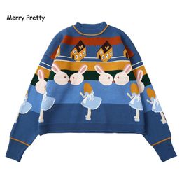 Merry Pretty Women Thick Warm Sweaters Embroidery Student Jumper Knitted Pullovers Female Drop Shoulder Sweet Funny Sweater 201031