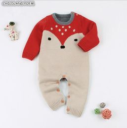 Knitted Baby Clothes Spring Newborn Baby Rompers Cotton Infant Baby Boy Romper Fox Print Long Sleeve Girls Boys Jumpsuit 201028