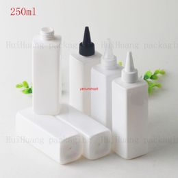 30pcs 250ml empty white plastic container with pointed mouth cap,square lotion PET bottles screw cap,cosmetic packaginggood package
