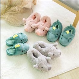 Super cute upgrade waterproof bottom dinosaur animal big head cotton slippers cartoon bag with home autumn and winter plush cotton slippers