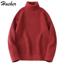 Huncher Mens Knitted Turtleneck Sweater Men Winter Casual Oversized Vintage Jumper Male Korean Fashion Sweaters For Men 211221