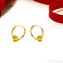 Newest Round Circle Earrings With Beads Design 18K Yellow Gold Filled Classic Womens Hoop Earrings Femal Jewelry Gift