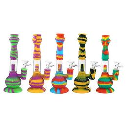 8.8" Shisha hoockha glass dab rig silicone bong water pipe with glass bowl portable hookah unbreakable food fast ship